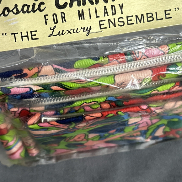 Vintage Zipper Pouches Set of 3 Mid Century Modern Mod Mosaic Carry All Trio - Picture 3 of 6